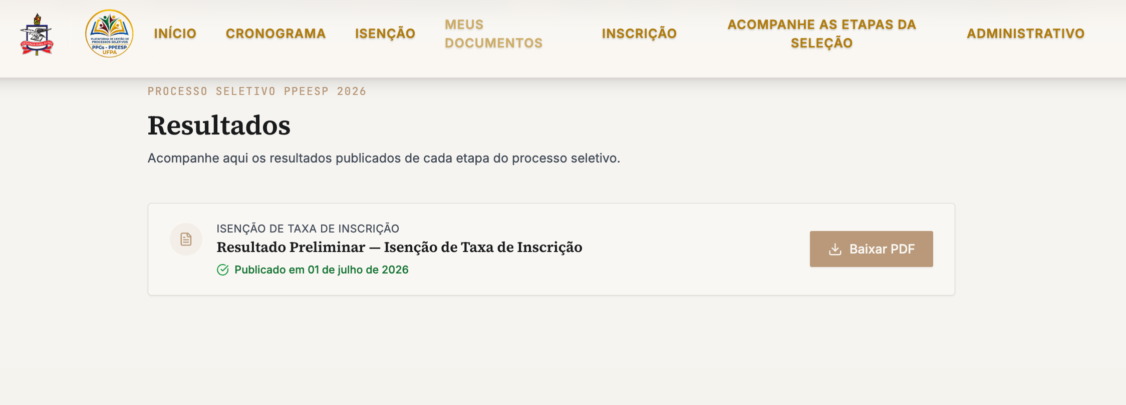 Resultado Preliminar — Isenção de Taxa de Inscrição